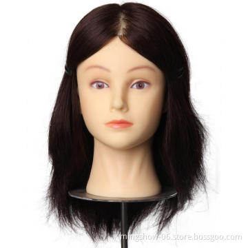 100% Human Hair Mannequin Head Real Human Hair Natural Black Color Practice Model Training Head For Hairdresser